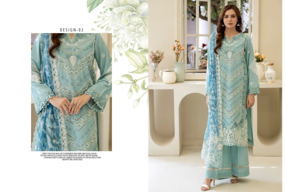 SHAAS The Fairy Tales Semi Stiched Luxury Lawn D-02 - Image 3