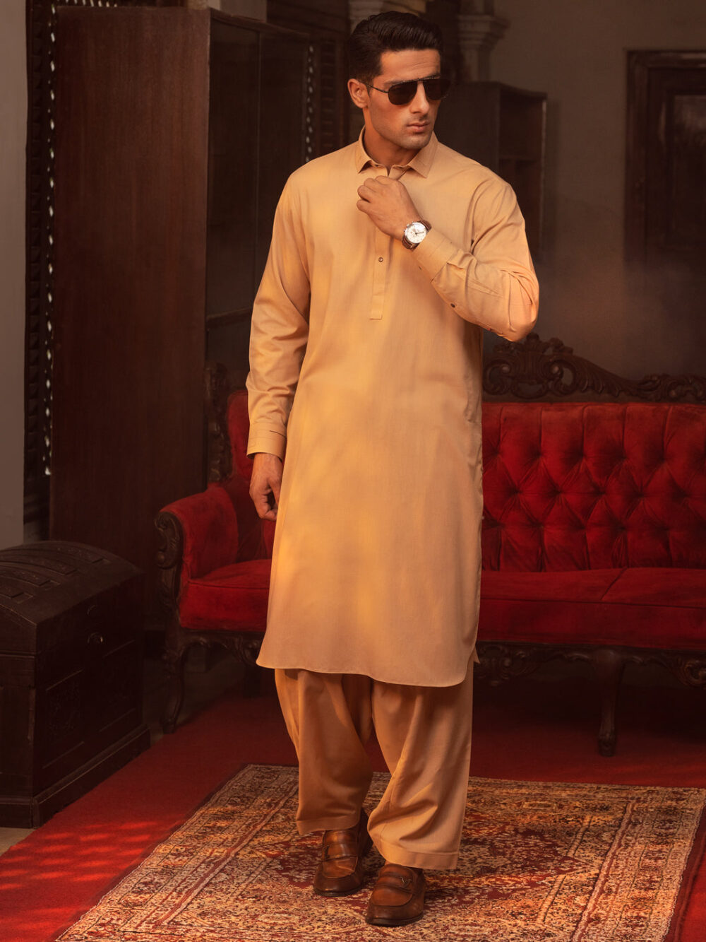 Beige Blended Kameez Shalwar