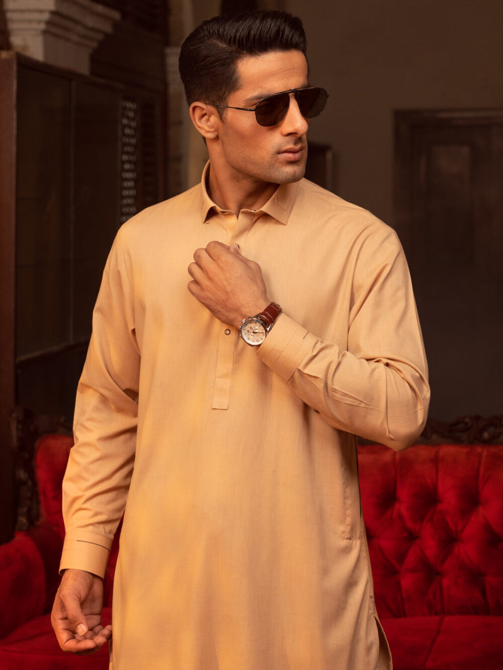 Beige Blended Kameez Shalwar - Image 3
