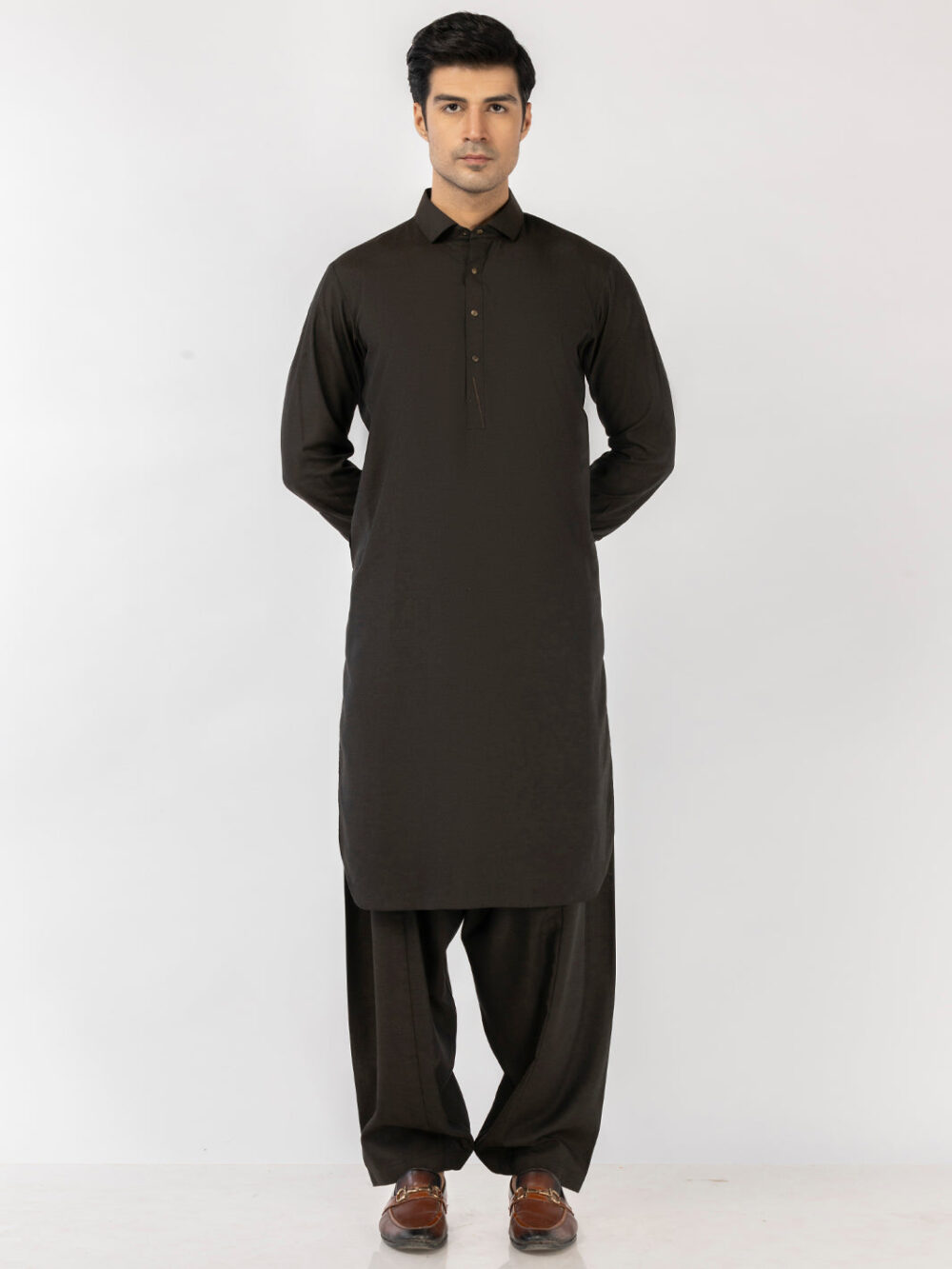 Deep Olive Blended Kameez Shalwar