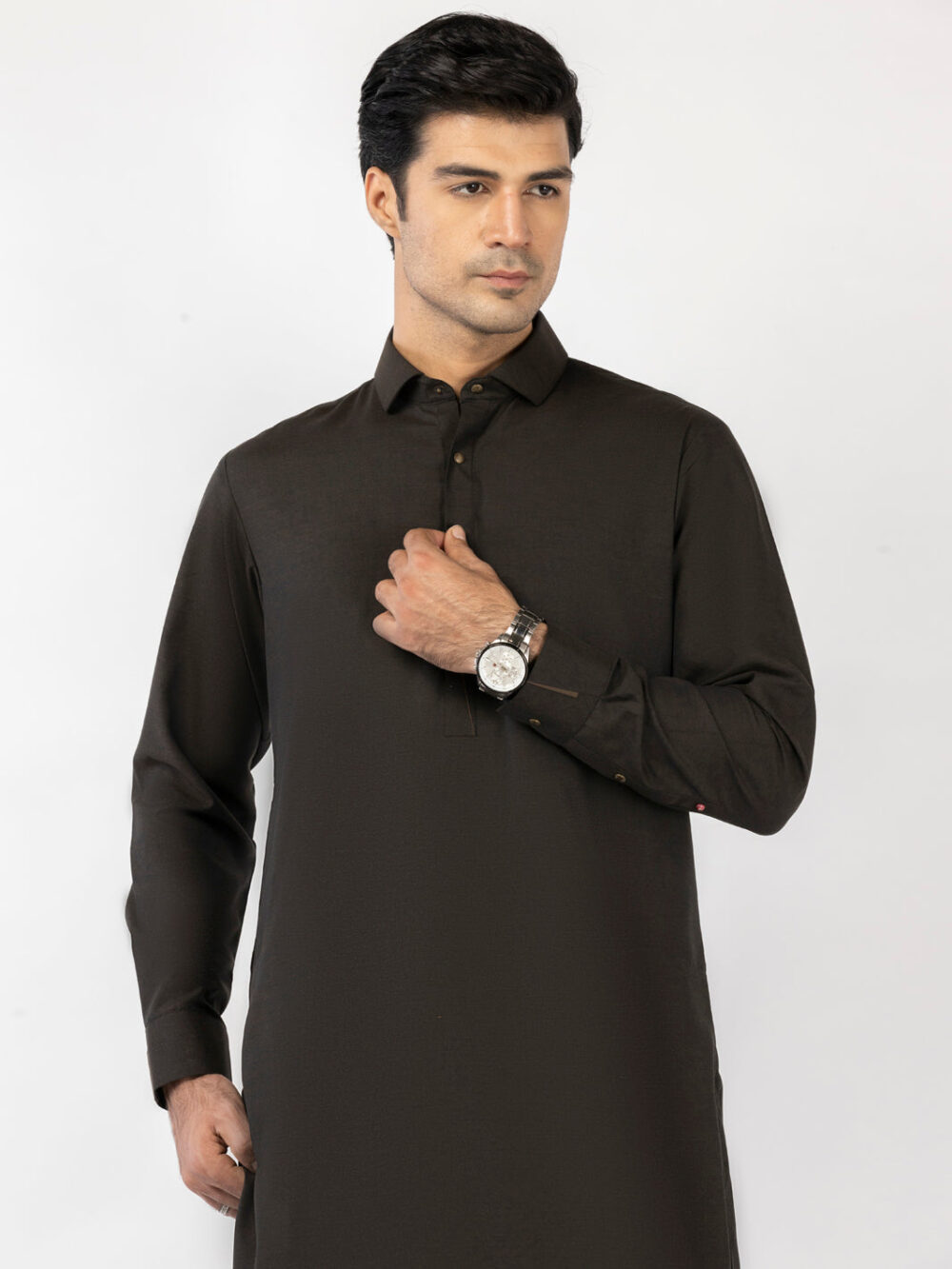 Deep Olive Blended Kameez Shalwar - Image 4