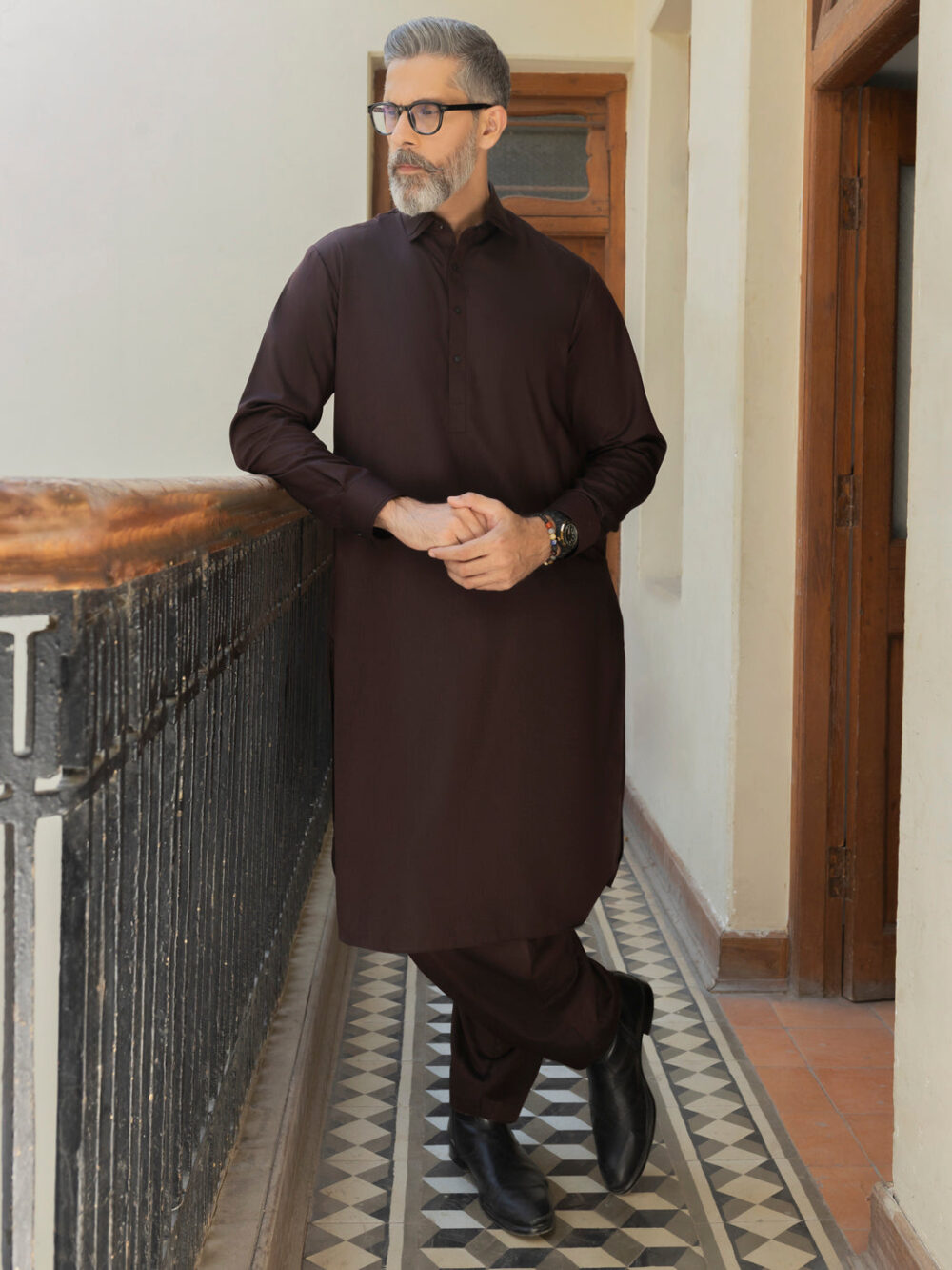 Deep Maroon Blended Kameez Shalwar