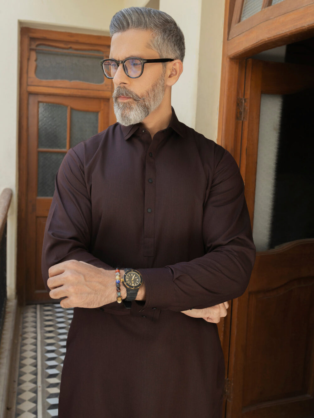 Deep Maroon Blended Kameez Shalwar - Image 4