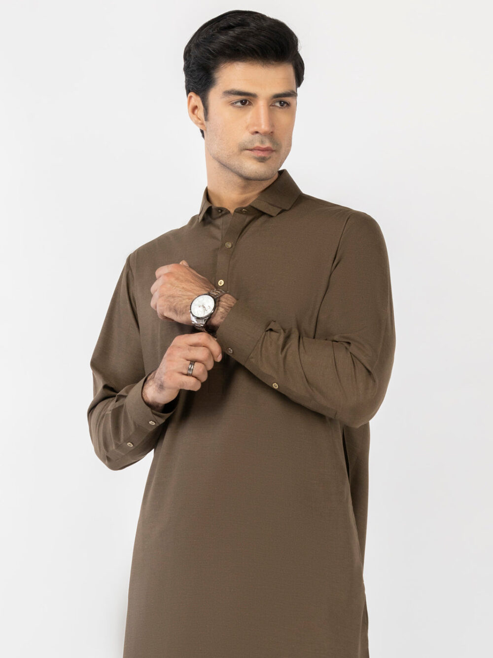 Olive Blended Kameez Shalwar - Image 3