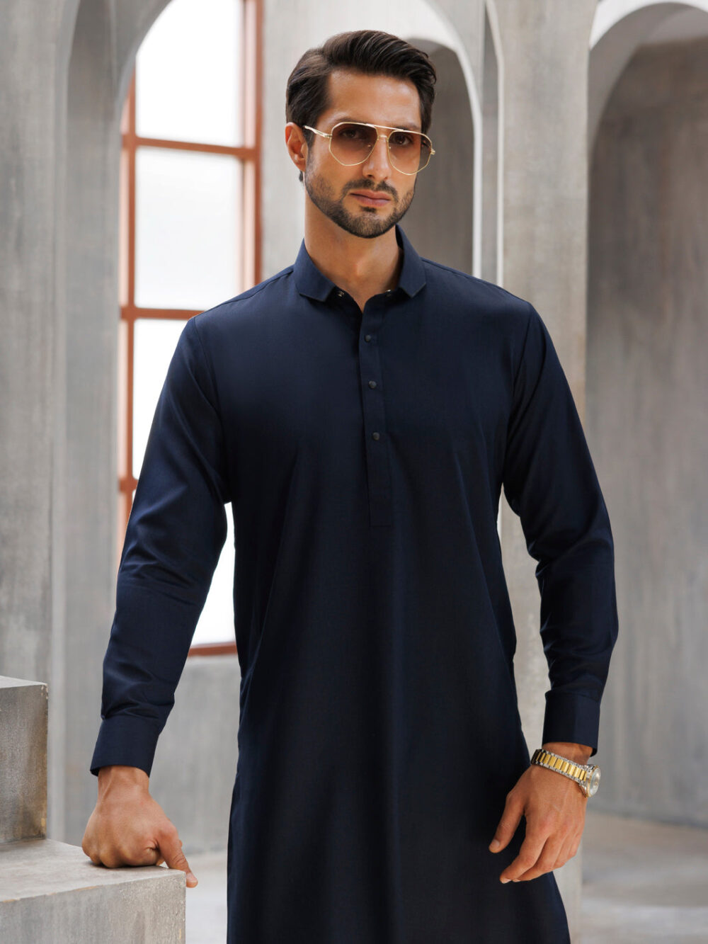 Navy Blue Blended Kameez Shalwar - Image 2