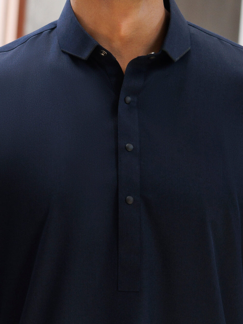 Navy Blue Blended Kameez Shalwar - Image 3