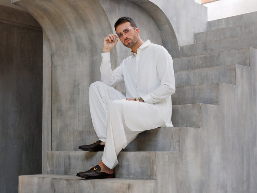 White Blended Kameez Shalwar - Image 2