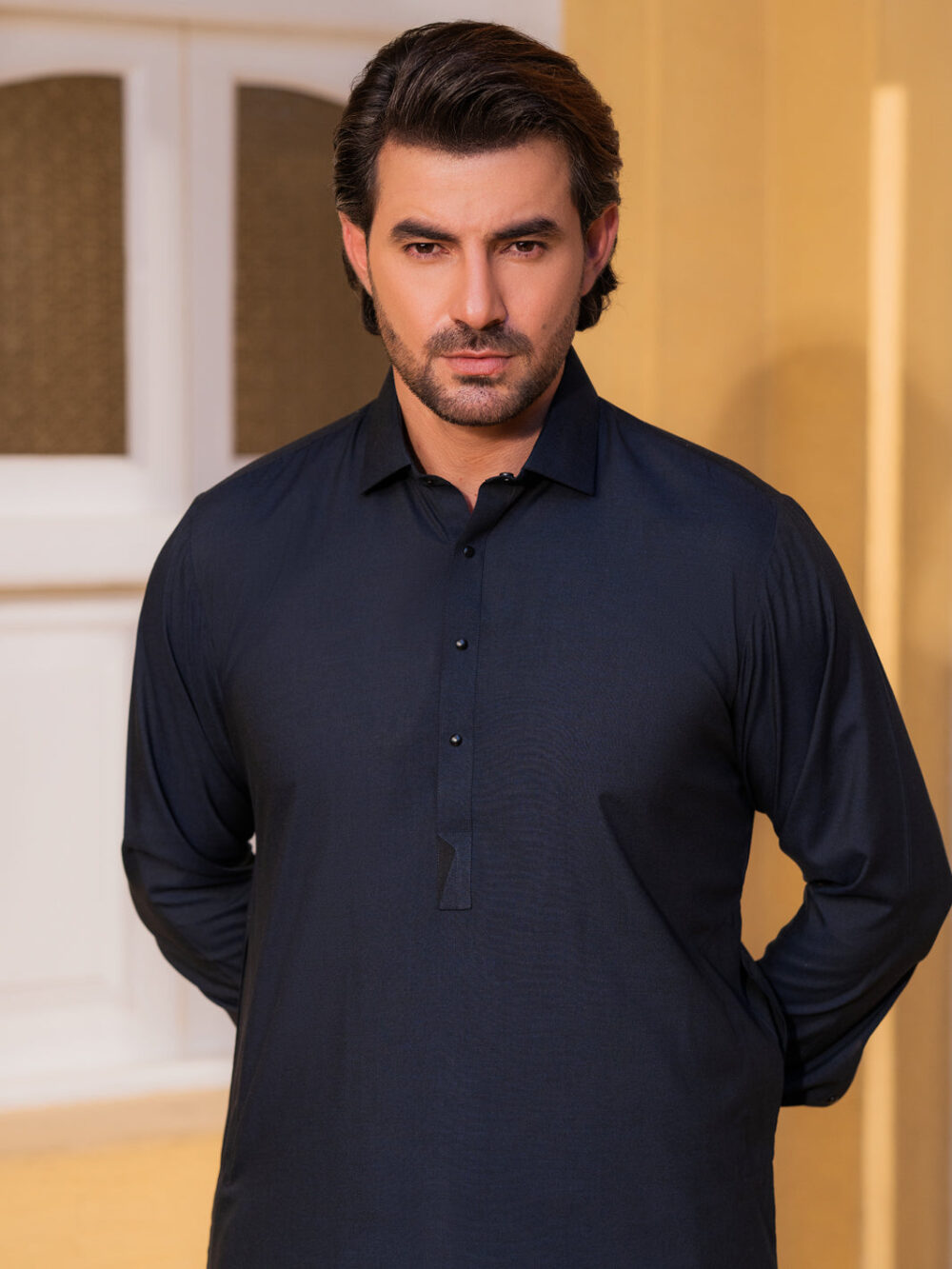 Dark Blue Blended Kameez Shalwar - Image 2