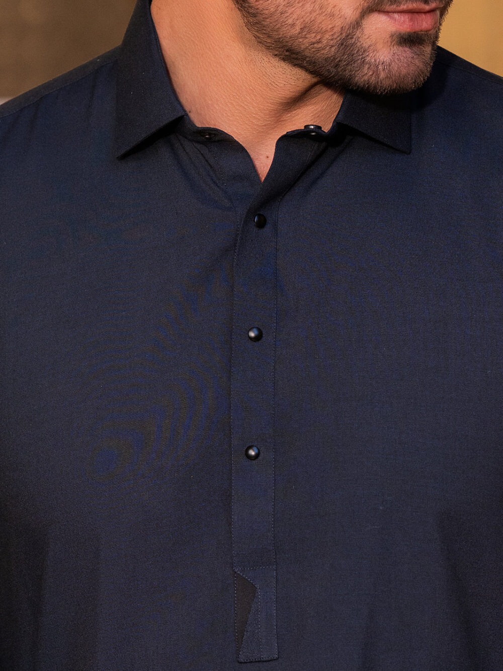 Dark Blue Blended Kameez Shalwar - Image 4