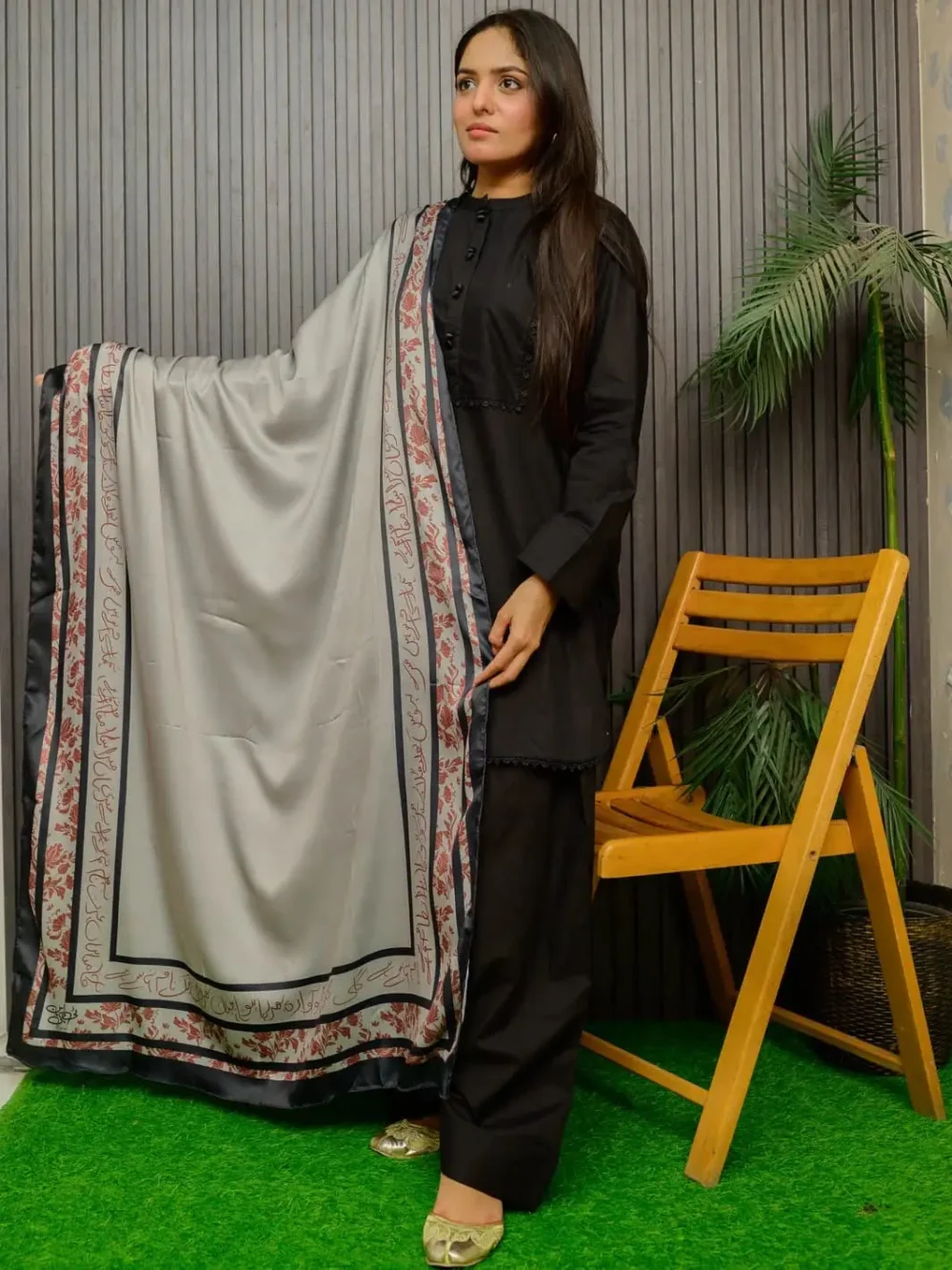 Chahat Silk Dupatta (Grey) - Image 3