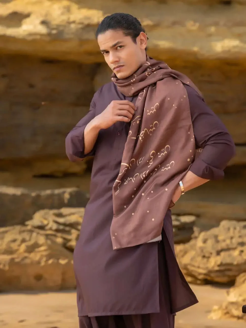 Iqbal Ka Chand Stole Brown - Image 2